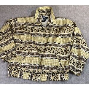 EVR Women Warmup Jacket M Silk Full Zip Animal‎ Print Mom Athleisure Retro